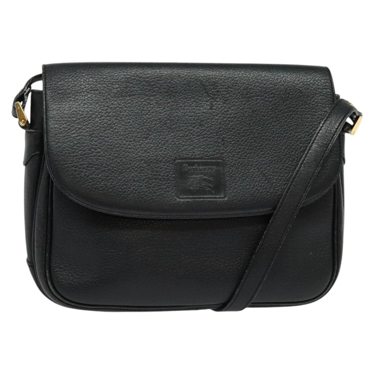 Burberrys Shoulder Bag Leather Gold Black Auth ep10469