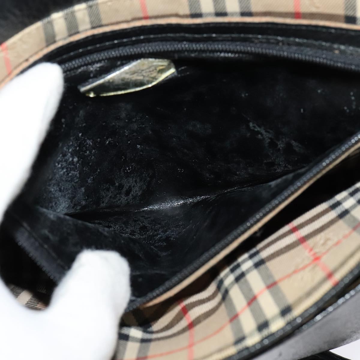 Burberrys Shoulder Bag Leather Gold Black Auth ep10469