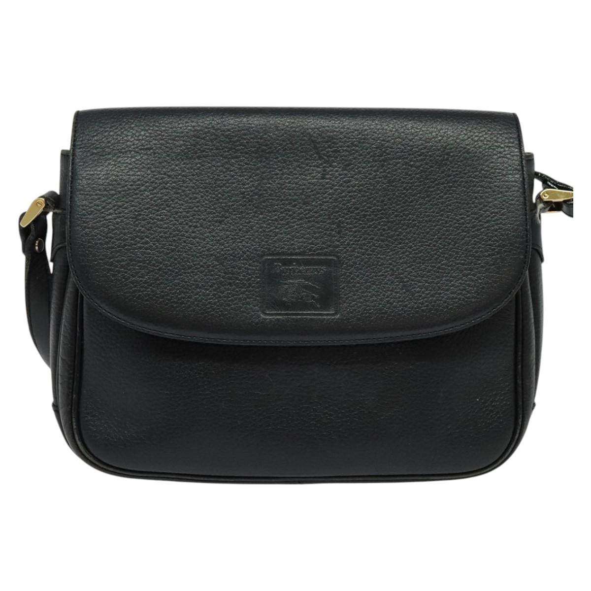 Burberrys Shoulder Bag Leather Gold Black Auth ep10469