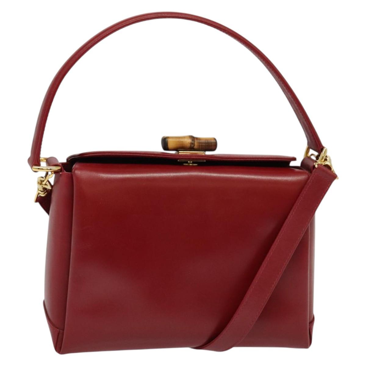 GUCCI Bamboo Hand Bag Leather 2way Red Gold Auth ep10473