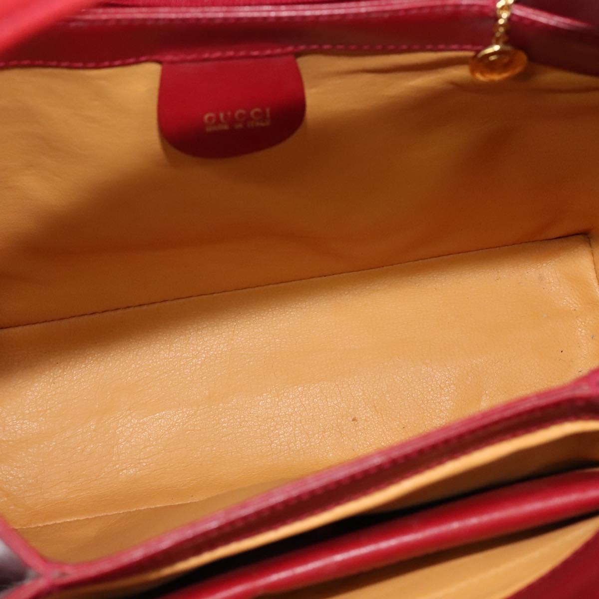 GUCCI Bamboo Hand Bag Leather 2way Red Gold Auth ep10473
