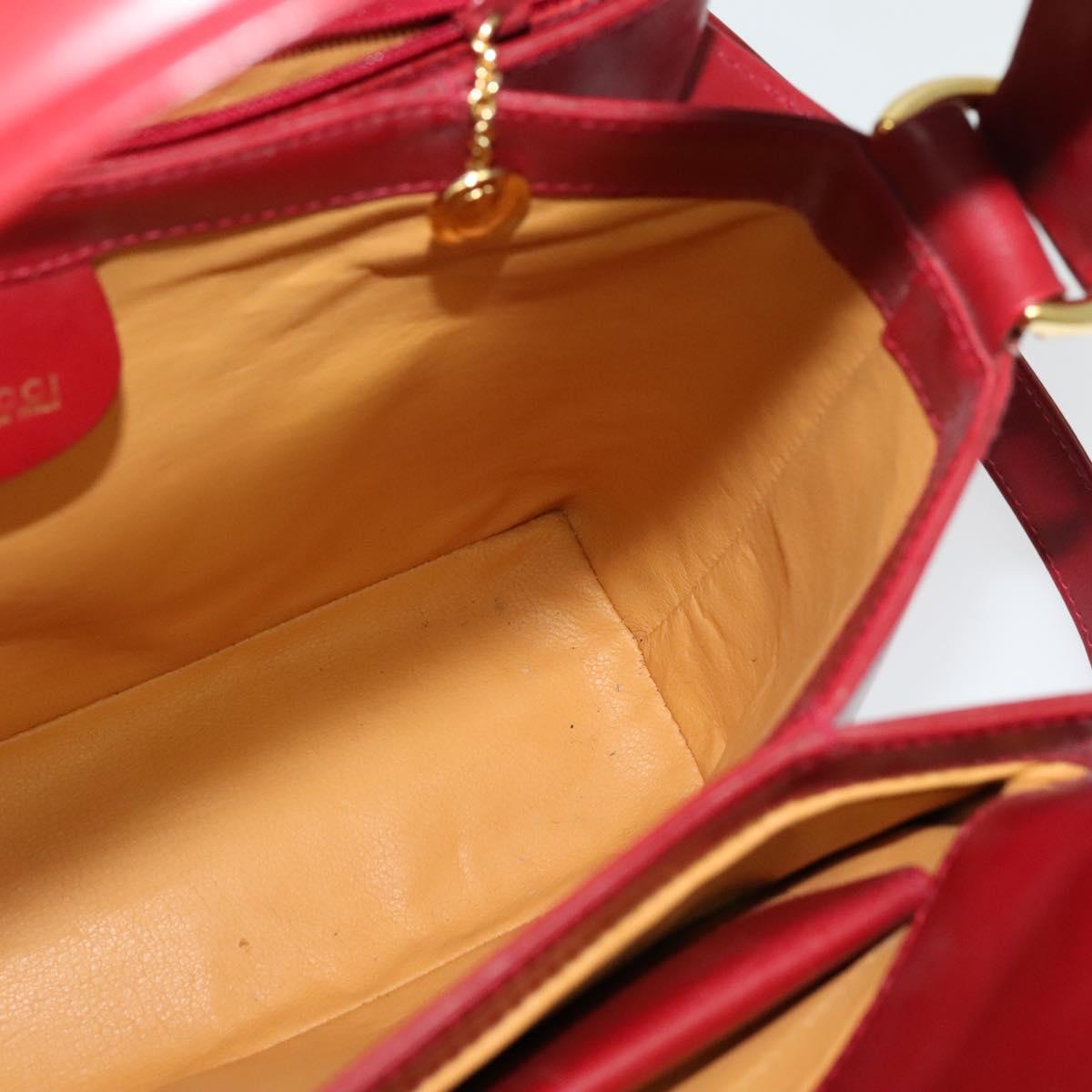 GUCCI Bamboo Hand Bag Leather 2way Red Gold Auth ep10473