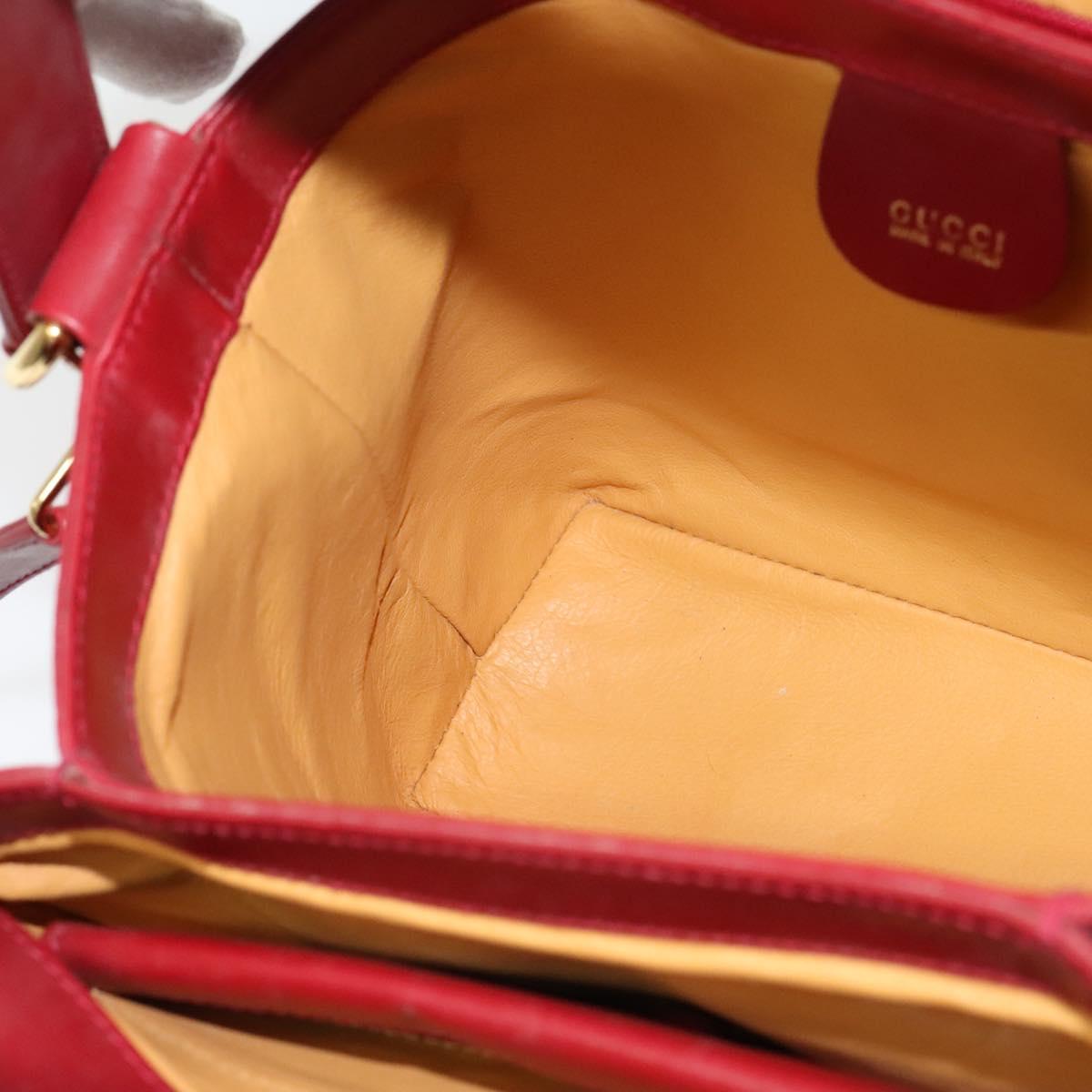 GUCCI Bamboo Hand Bag Leather 2way Red Gold Auth ep10473