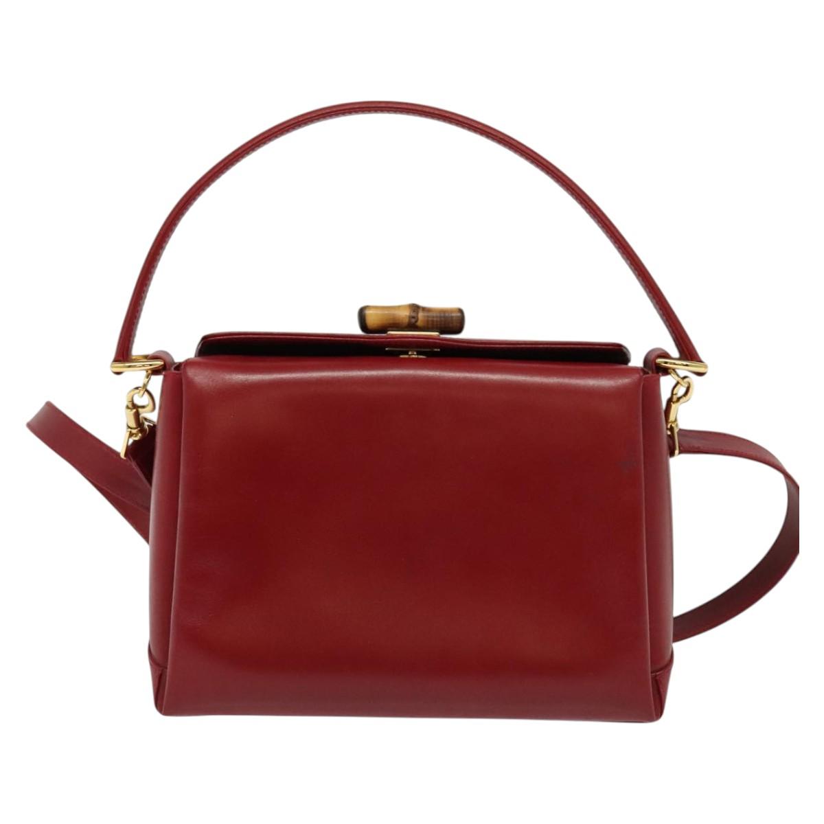 GUCCI Bamboo Hand Bag Leather 2way Red Gold Auth ep10473