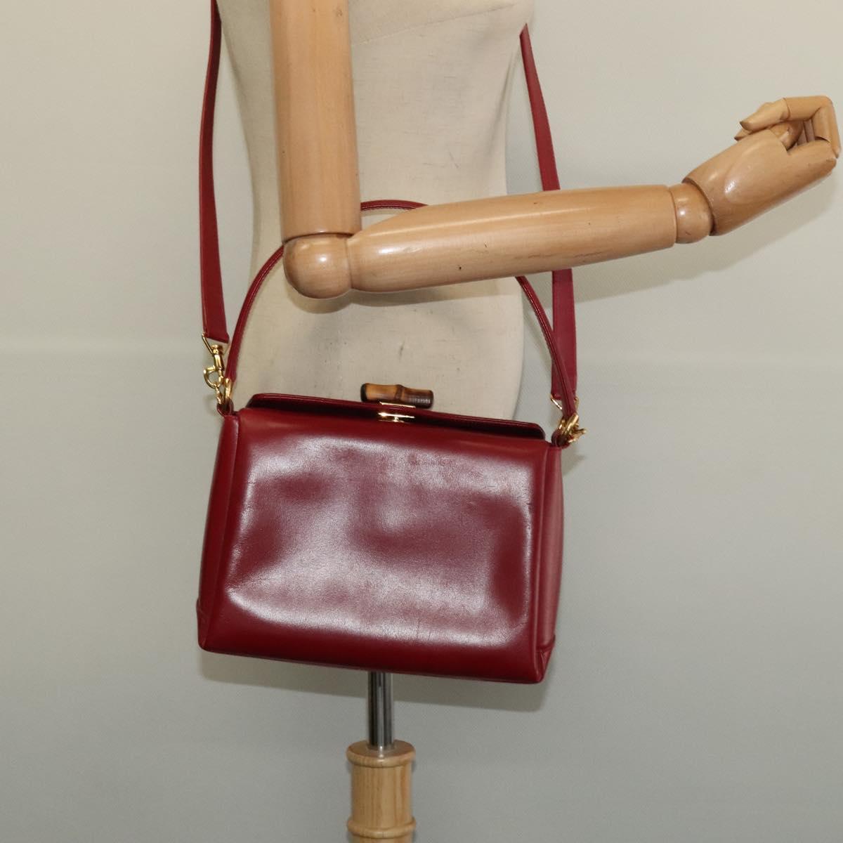 GUCCI Bamboo Hand Bag Leather 2way Red Gold Auth ep10473