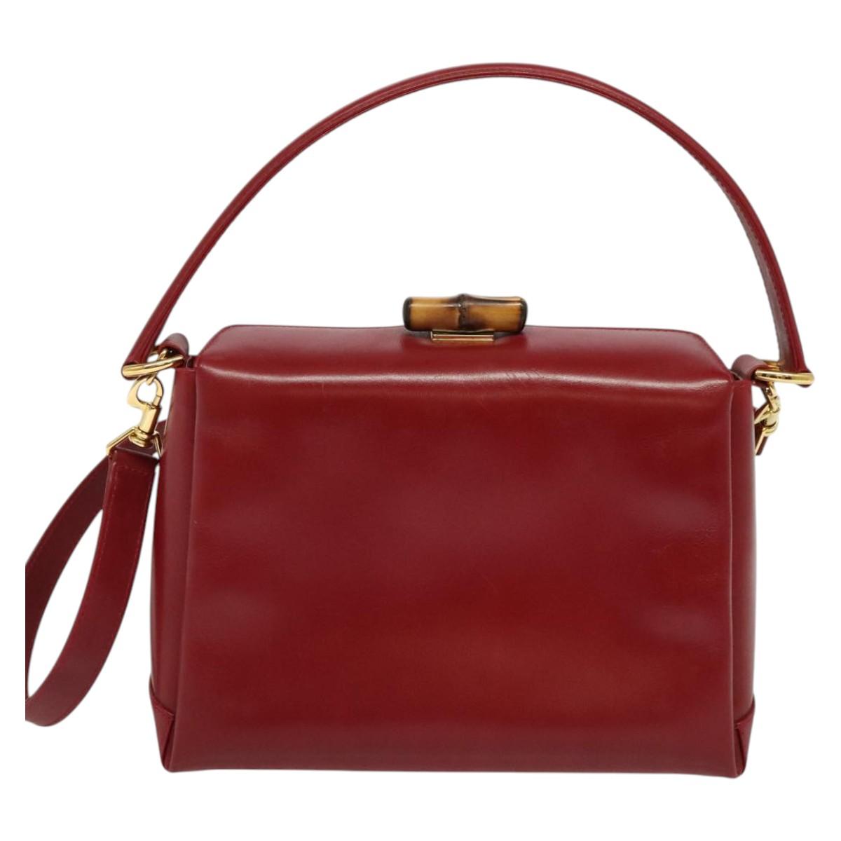 GUCCI Bamboo Hand Bag Leather 2way Red Gold Auth ep10473