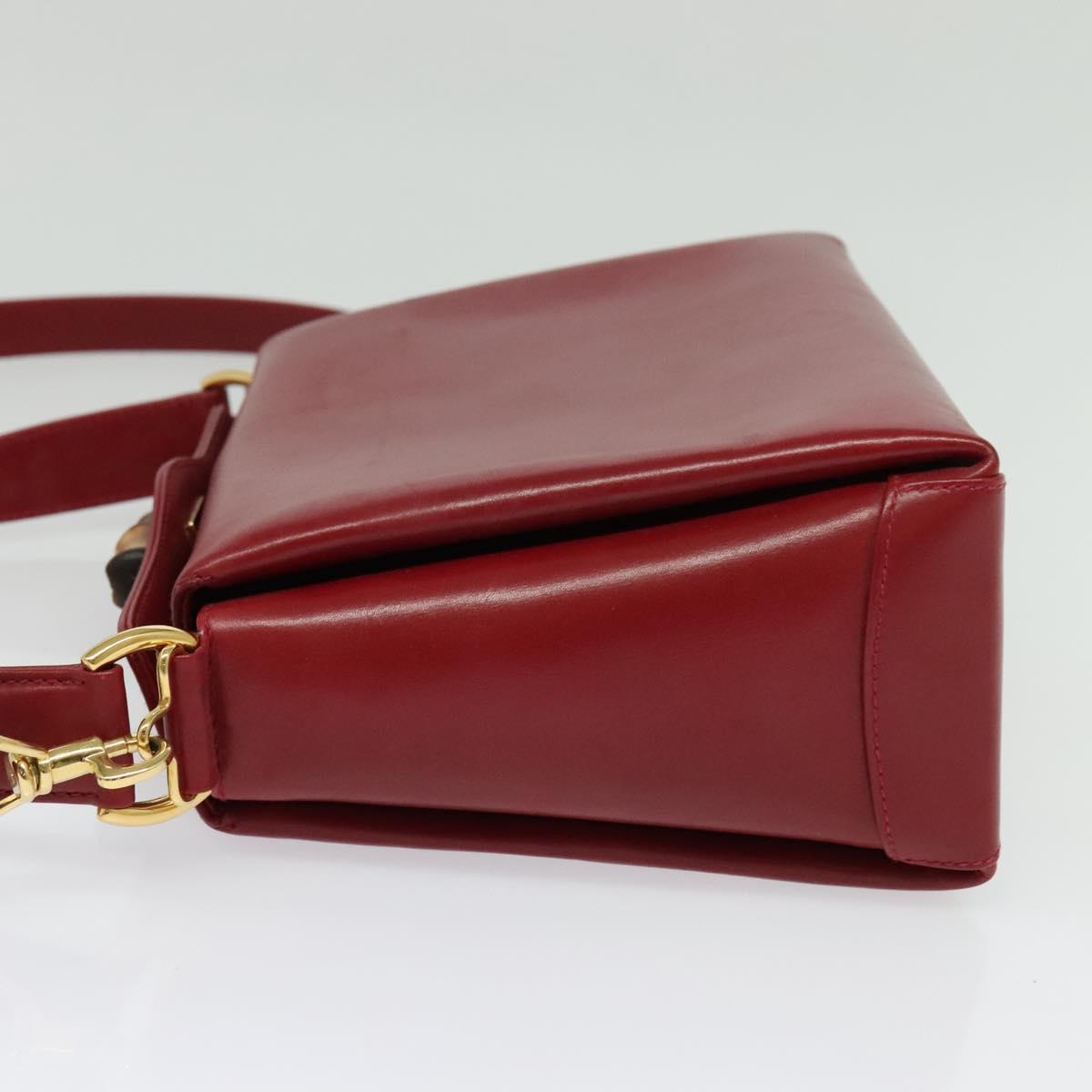 GUCCI Bamboo Hand Bag Leather 2way Red Gold Auth ep10473
