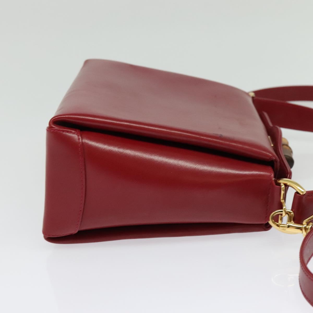 GUCCI Bamboo Hand Bag Leather 2way Red Gold Auth ep10473
