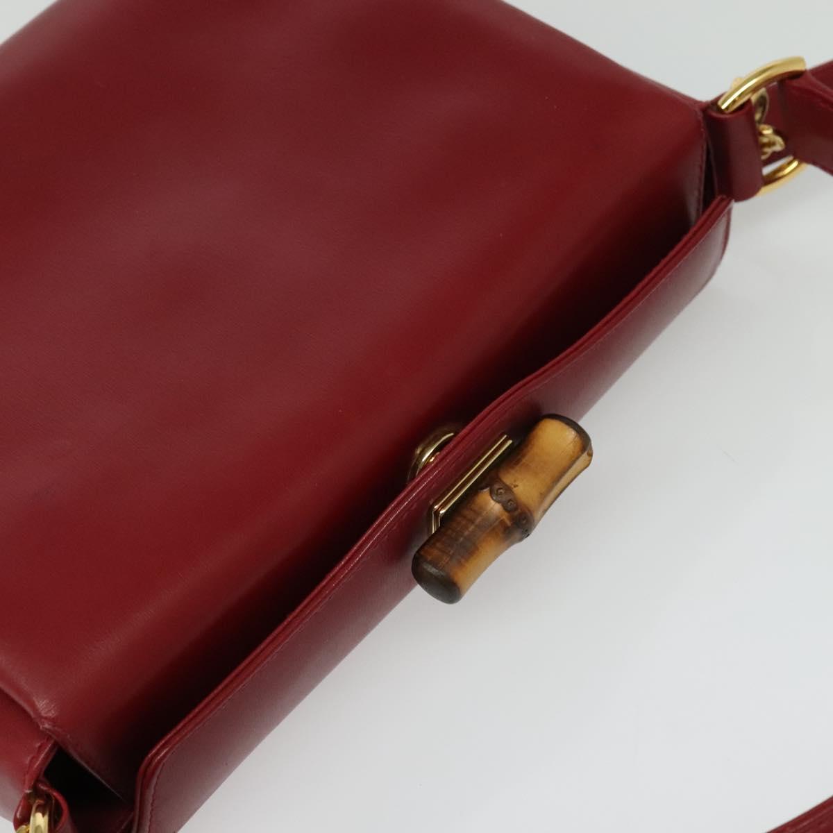 GUCCI Bamboo Hand Bag Leather 2way Red Gold Auth ep10473