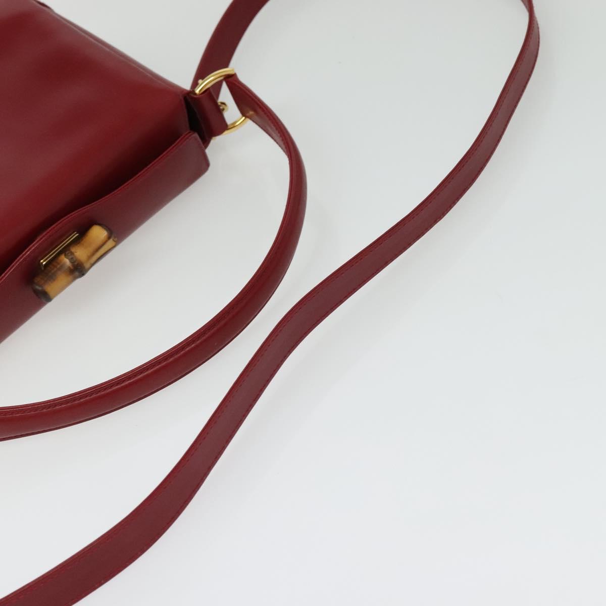 GUCCI Bamboo Hand Bag Leather 2way Red Gold Auth ep10473