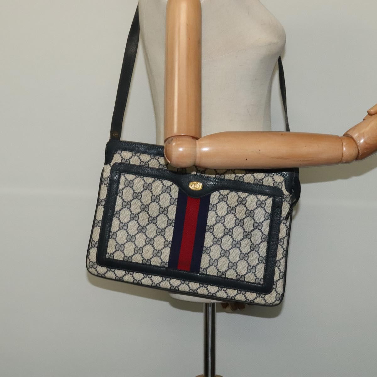 GUCCI GG Supreme Sherry Line Shoulder Bag PVC Navy Gold 41 02 013 Auth ep10484