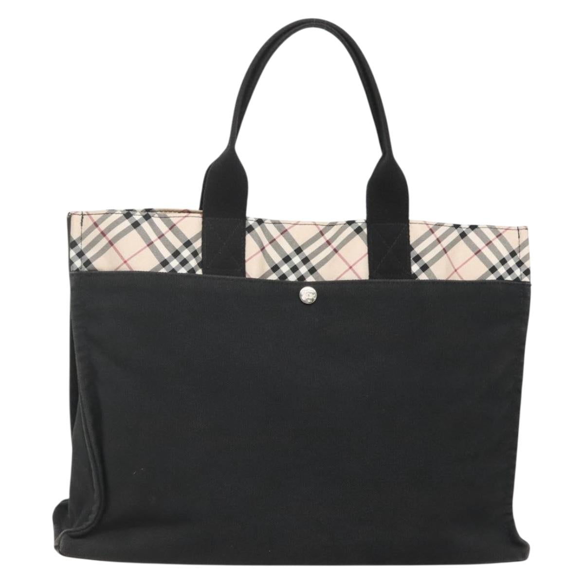 BURBERRY Nova Check Blue Label Hand Bag Canvas Black Beige Auth ep10498