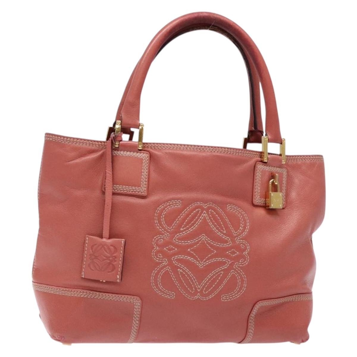 LOEWE Anagram Hand Bag Leather Pink Gold Auth ep10499