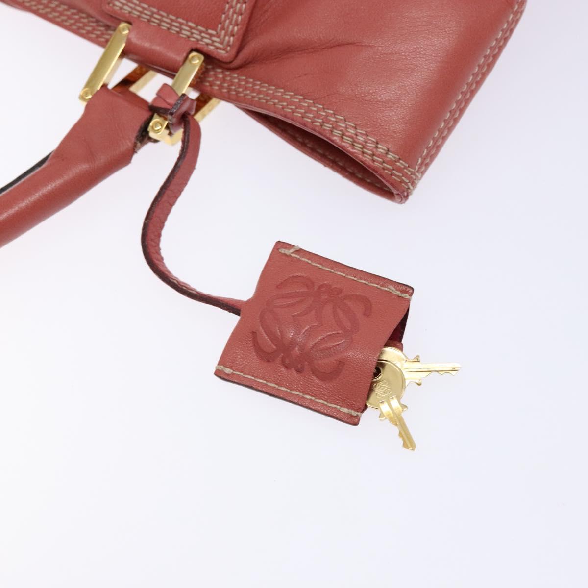 LOEWE Anagram Hand Bag Leather Pink Gold Auth ep10499