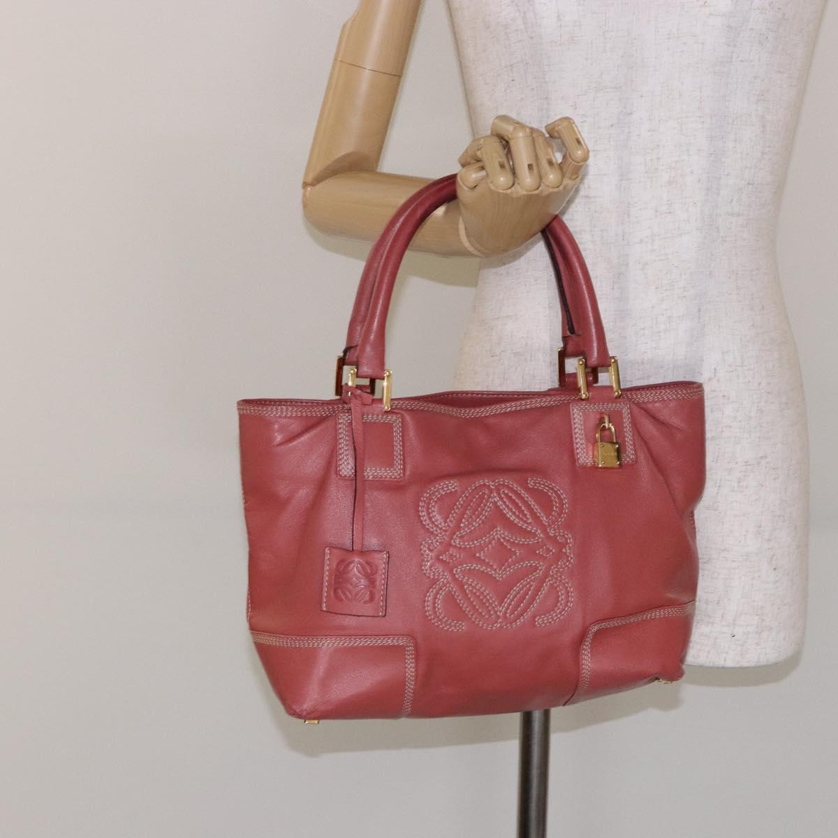 LOEWE Anagram Hand Bag Leather Pink Gold Auth ep10499