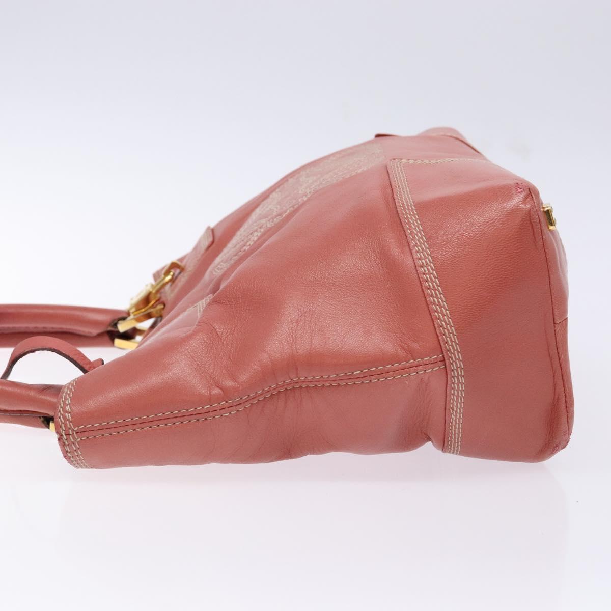 LOEWE Anagram Hand Bag Leather Pink Gold Auth ep10499