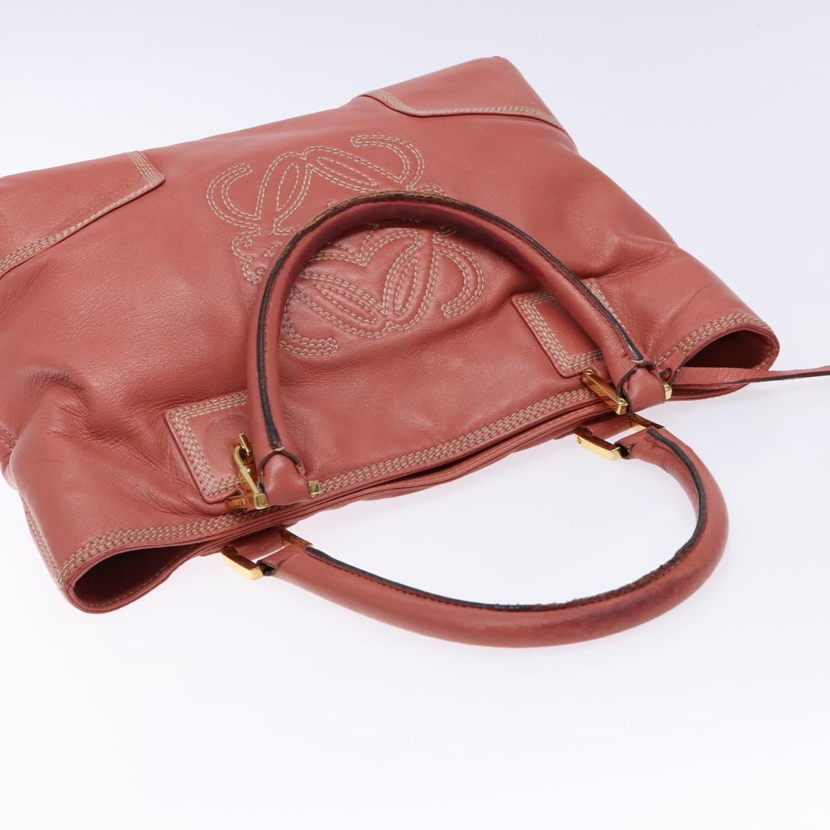 LOEWE Anagram Hand Bag Leather Pink Gold Auth ep10499