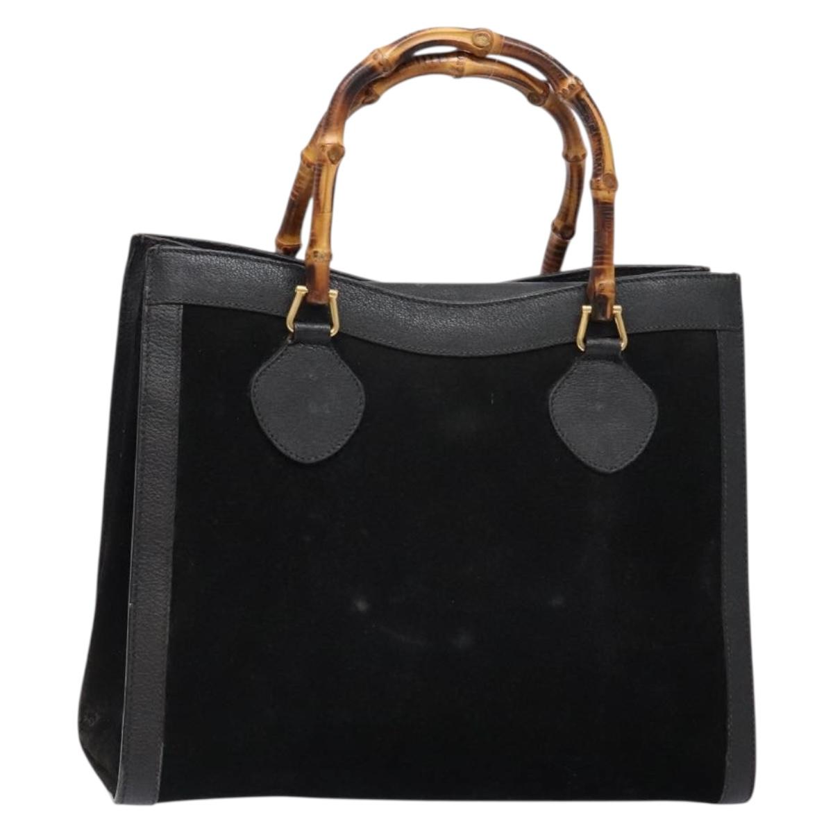 GUCCI Bamboo Hand Bag Suede Leather Black Gold 002 1186 0260 Auth ep10501