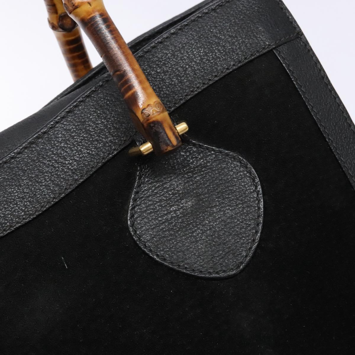 GUCCI Bamboo Hand Bag Suede Leather Black Gold 002 1186 0260 Auth ep10501