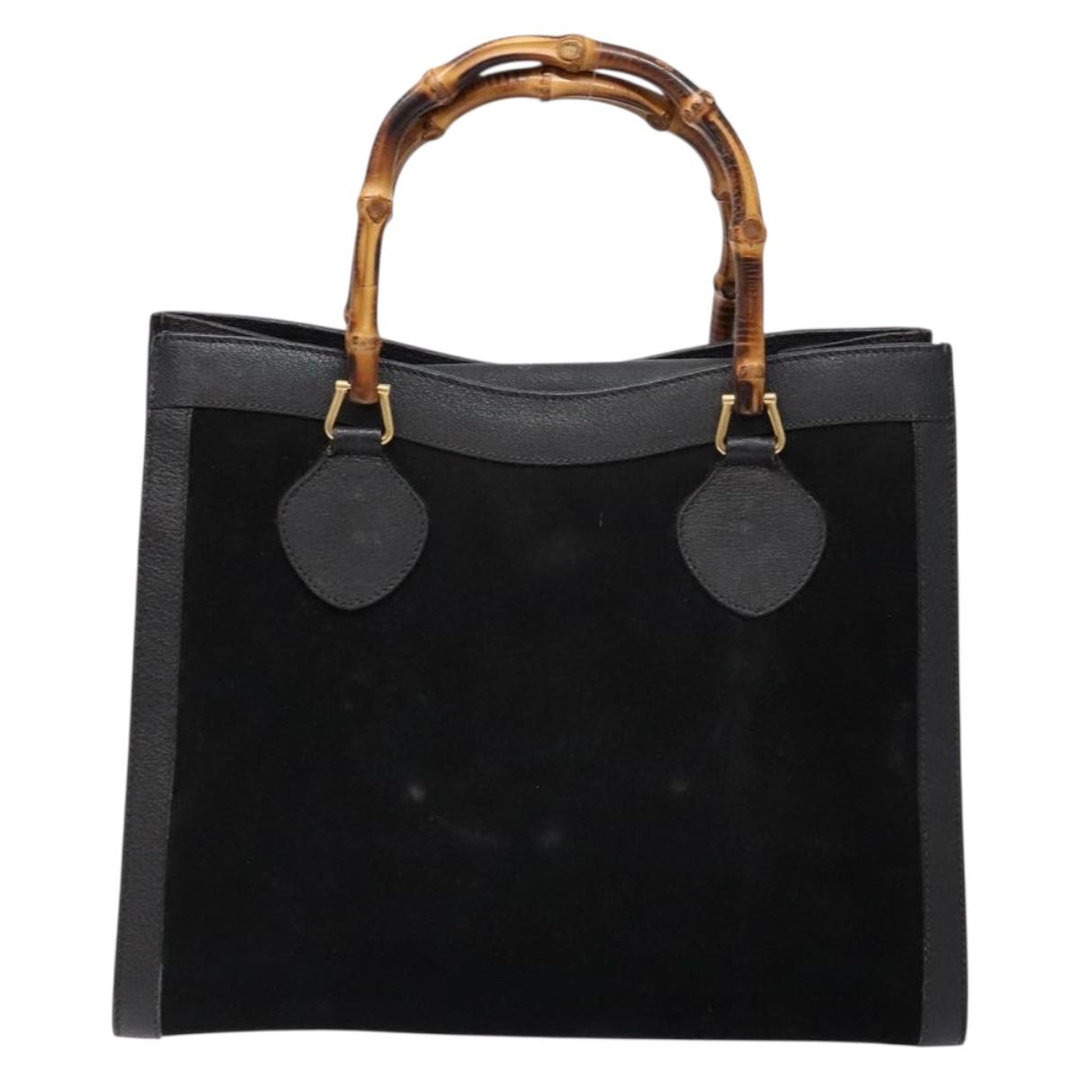 GUCCI Bamboo Hand Bag Suede Leather Black Gold 002 1186 0260 Auth ep10501