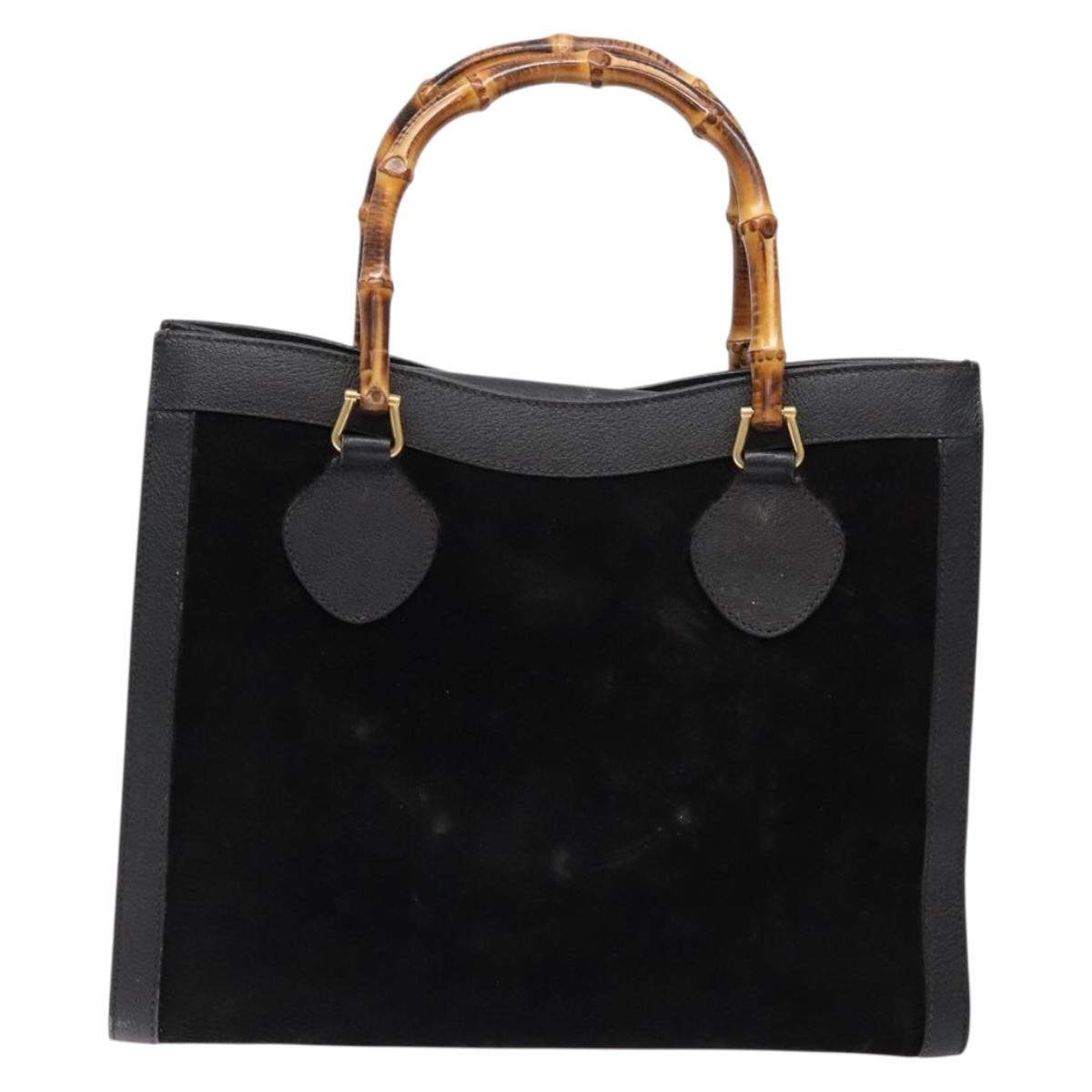 GUCCI Bamboo Hand Bag Suede Leather Black Gold 002 1186 0260 Auth ep10501