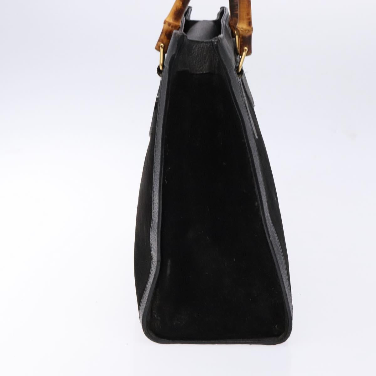 GUCCI Bamboo Hand Bag Suede Leather Black Gold 002 1186 0260 Auth ep10501
