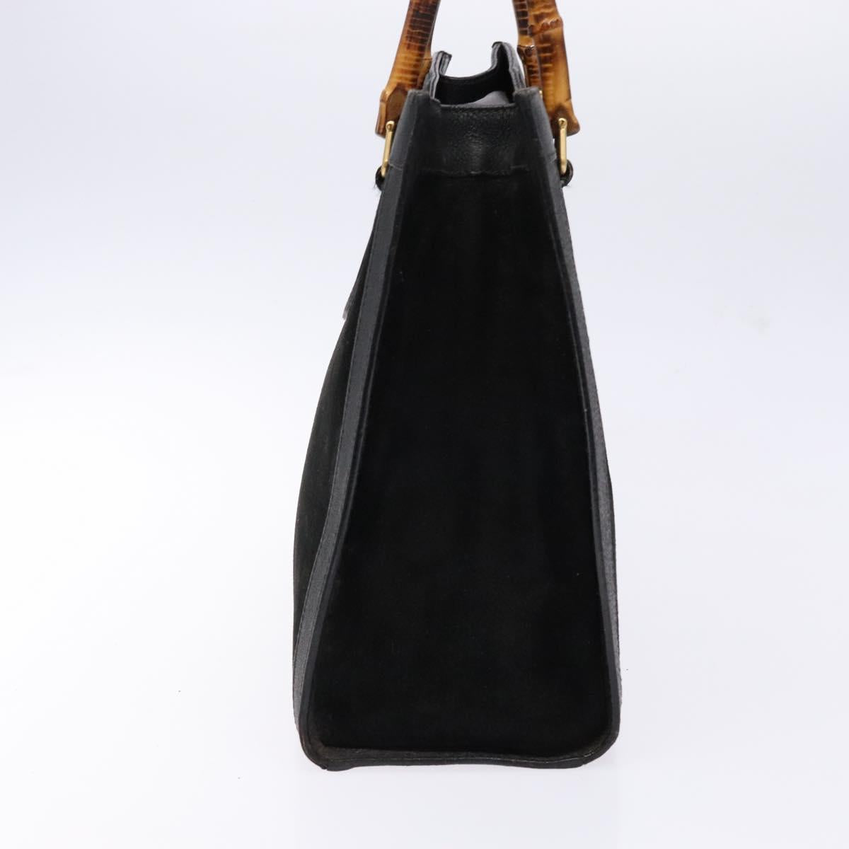 GUCCI Bamboo Hand Bag Suede Leather Black Gold 002 1186 0260 Auth ep10501