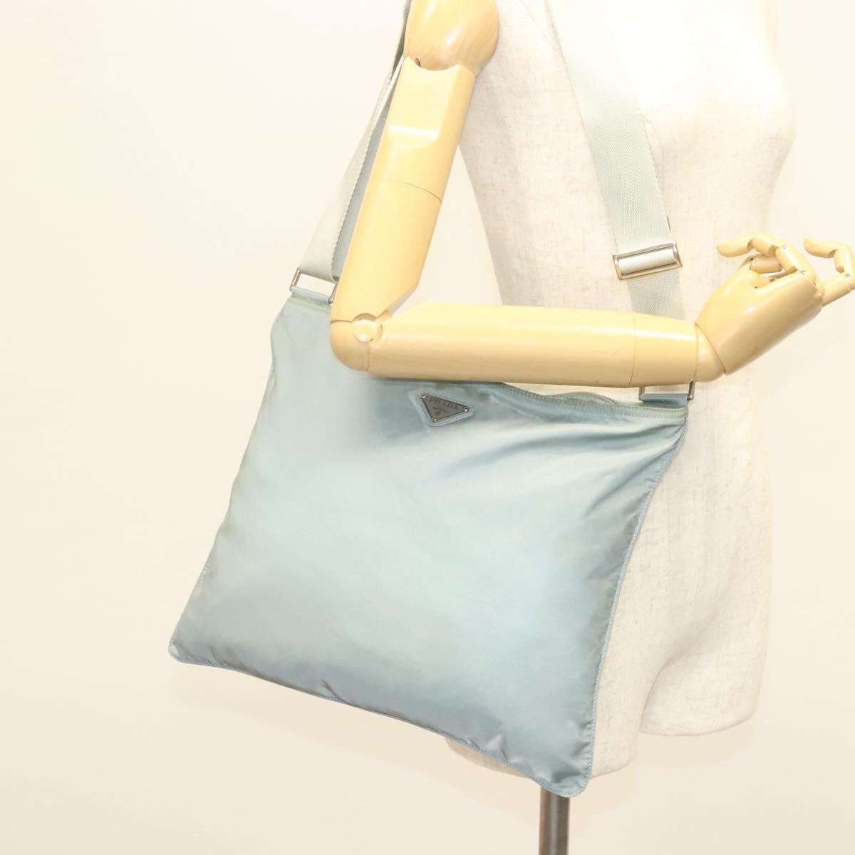 PRADA Shoulder Bag Nylon Light Blue Silver Auth ep10502