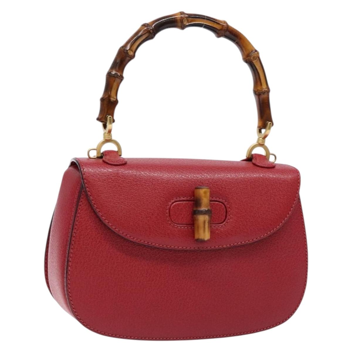 GUCCI Bamboo Hand Bag Leather Red Gold 000 46 0188 Auth ep10510