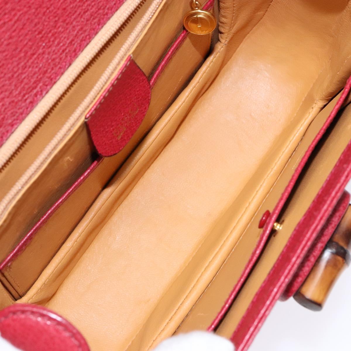 GUCCI Bamboo Hand Bag Leather Red Gold 000 46 0188 Auth ep10510