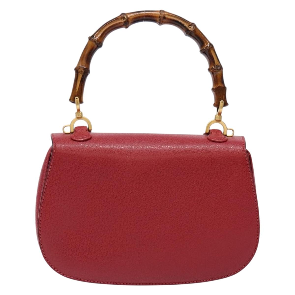 GUCCI Bamboo Hand Bag Leather Red Gold 000 46 0188 Auth ep10510
