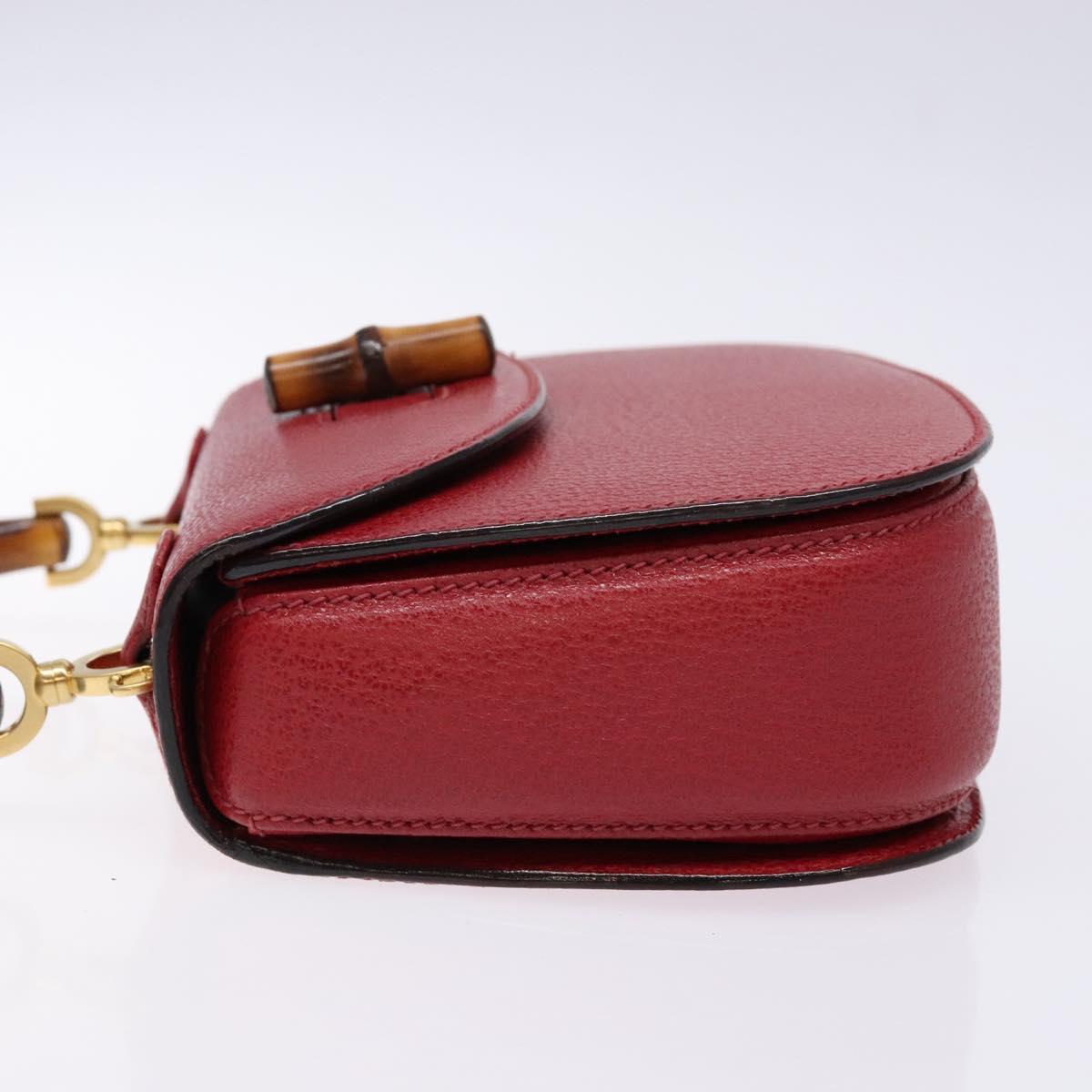GUCCI Bamboo Hand Bag Leather Red Gold 000 46 0188 Auth ep10510