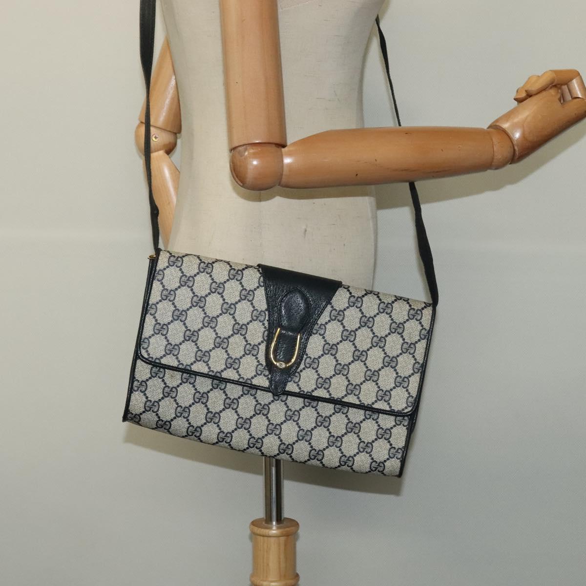 GUCCI GG Supreme Shoulder Bag PVC Navy Gold Auth ep10523