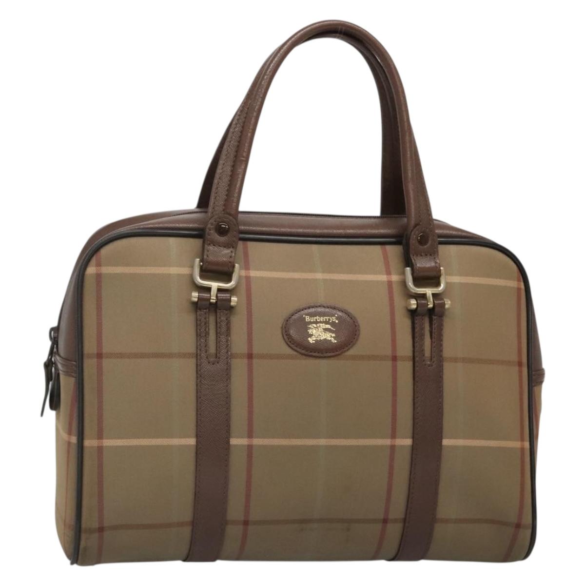 Burberrys Nova Check Hand Bag Canvas Gold Beige Auth ep10525