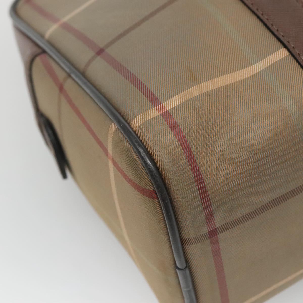 Burberrys Nova Check Hand Bag Canvas Gold Beige Auth ep10525