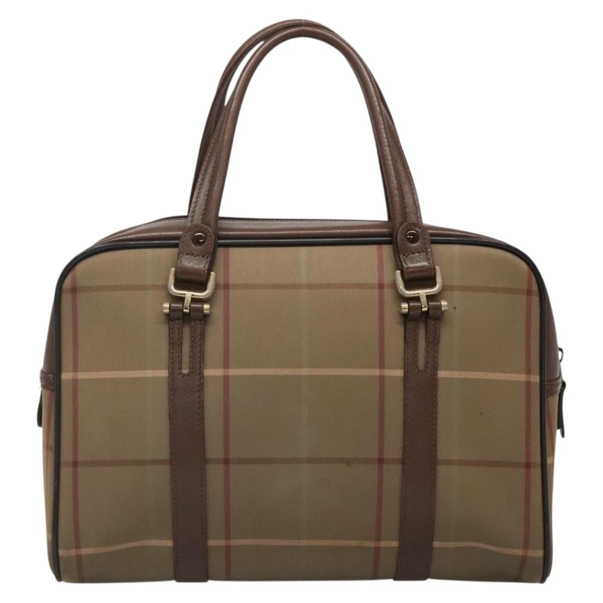 Burberrys Nova Check Hand Bag Canvas Gold Beige Auth ep10525