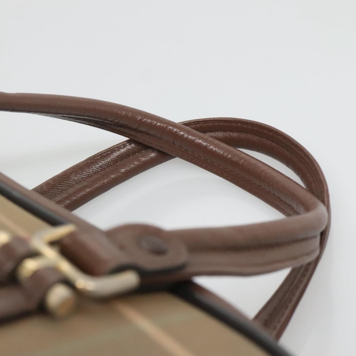 Burberrys Nova Check Hand Bag Canvas Gold Beige Auth ep10525