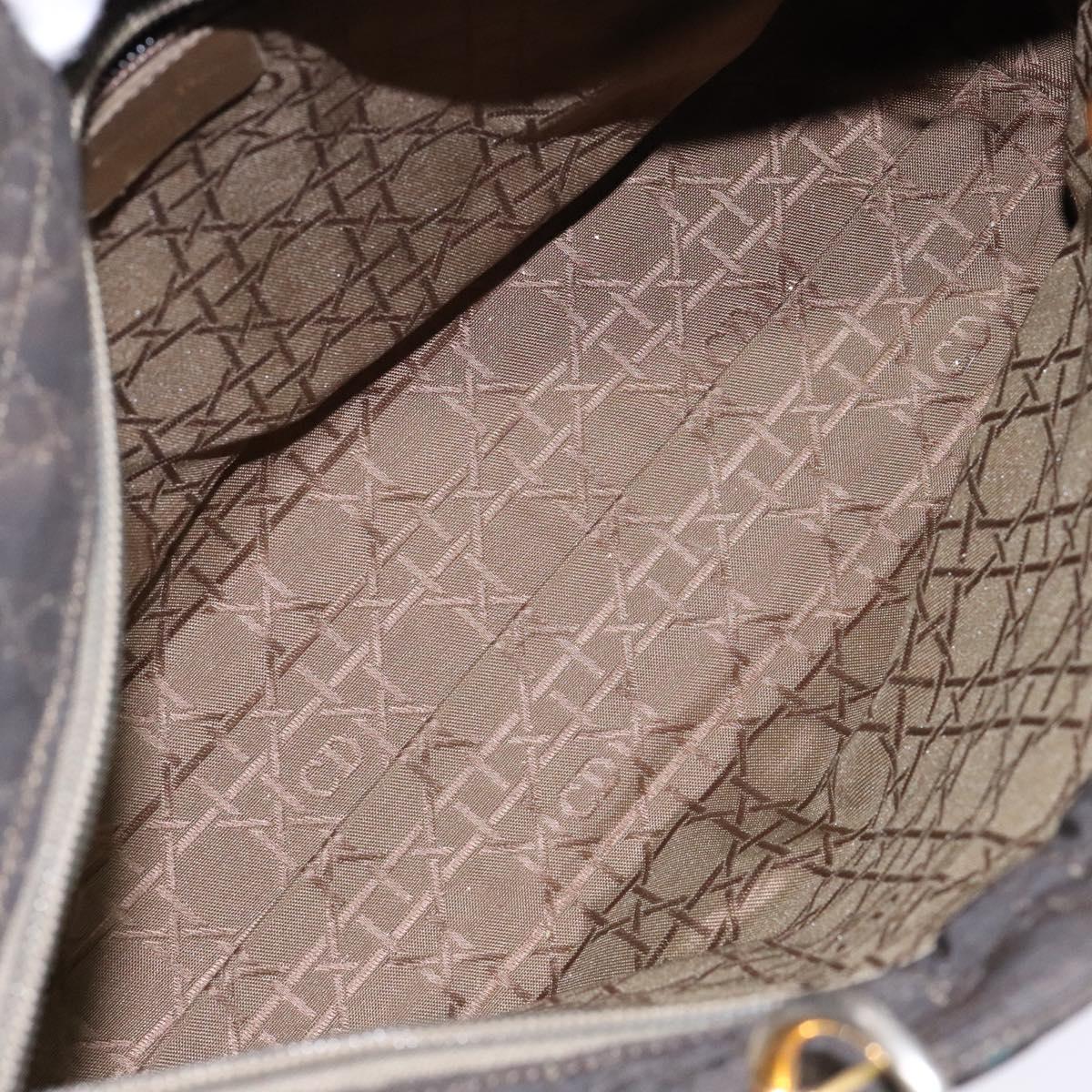 Christian Dior Lady Dior Canage Hand Bag Nylon Khaki Gold Auth ep10529