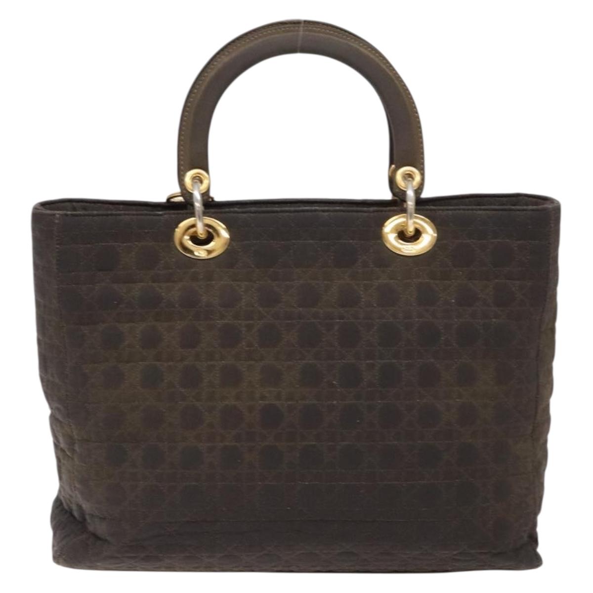 Christian Dior Lady Dior Canage Hand Bag Nylon Khaki Gold Auth ep10529
