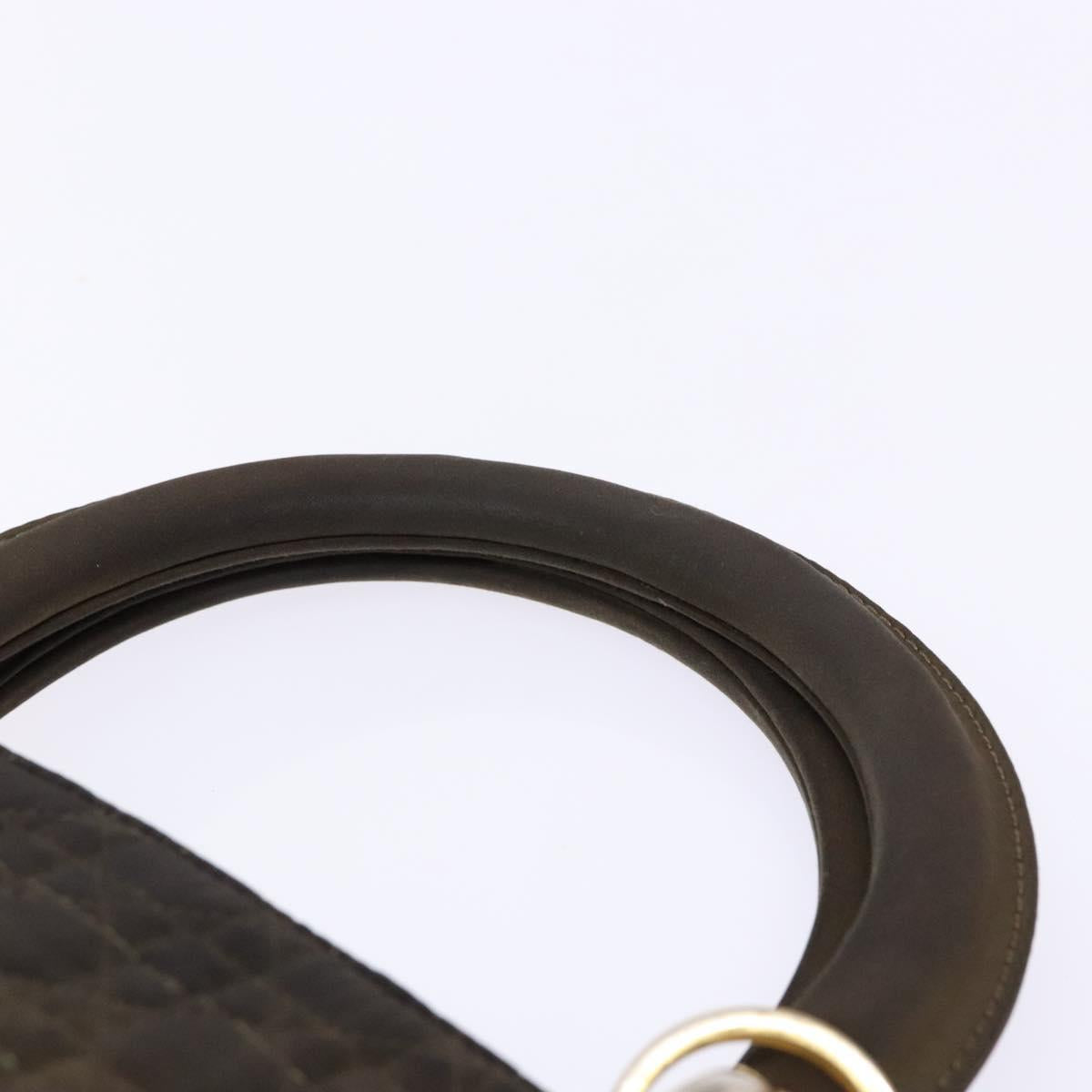 Christian Dior Lady Dior Canage Hand Bag Nylon Khaki Gold Auth ep10529