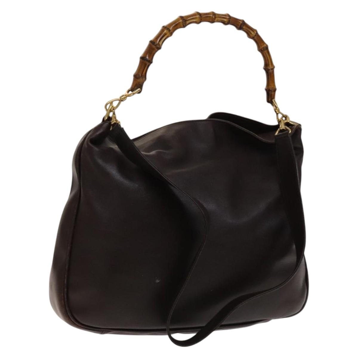 GUCCI Bamboo Hand Bag Leather 2way Brown Gold Auth ep10532
