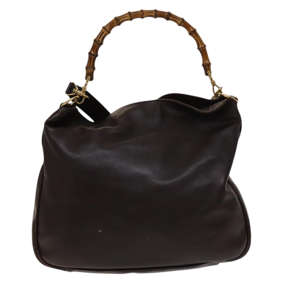 GUCCI Bamboo Hand Bag Leather 2way Brown Gold Auth ep10532