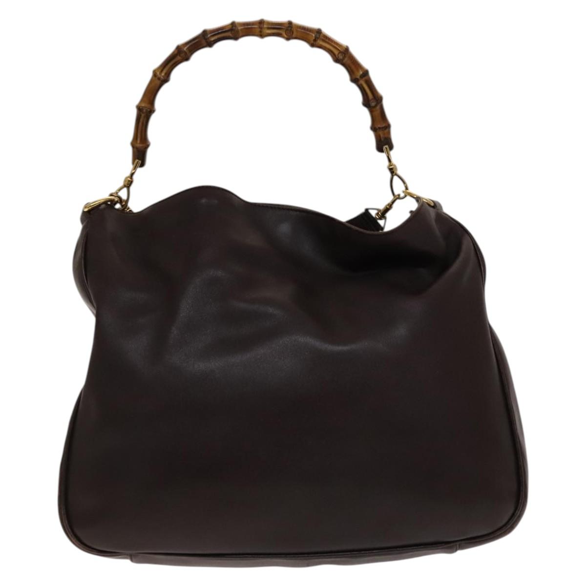 GUCCI Bamboo Hand Bag Leather 2way Brown Gold Auth ep10532