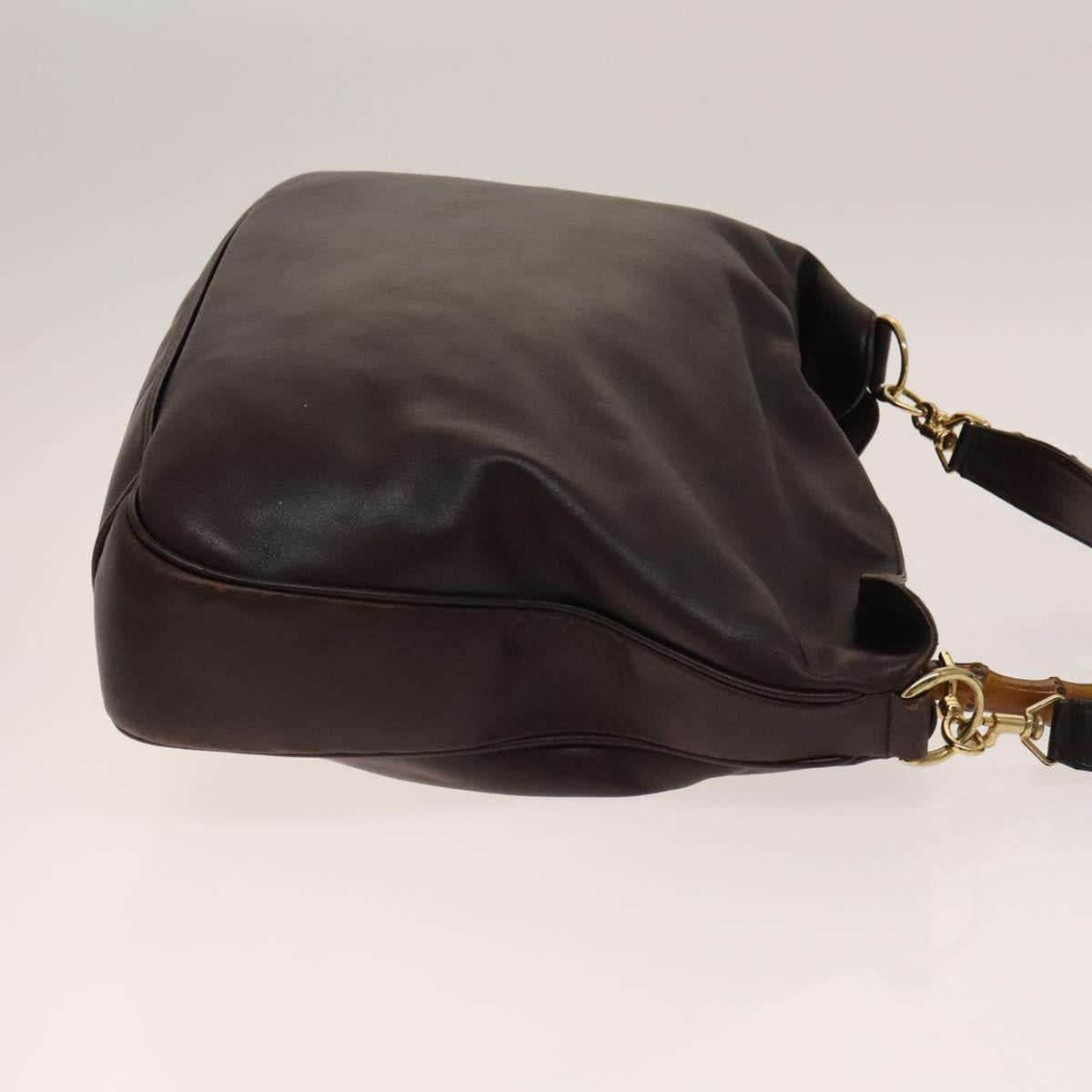 GUCCI Bamboo Hand Bag Leather 2way Brown Gold Auth ep10532
