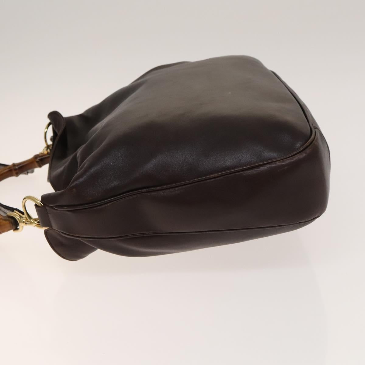 GUCCI Bamboo Hand Bag Leather 2way Brown Gold Auth ep10532