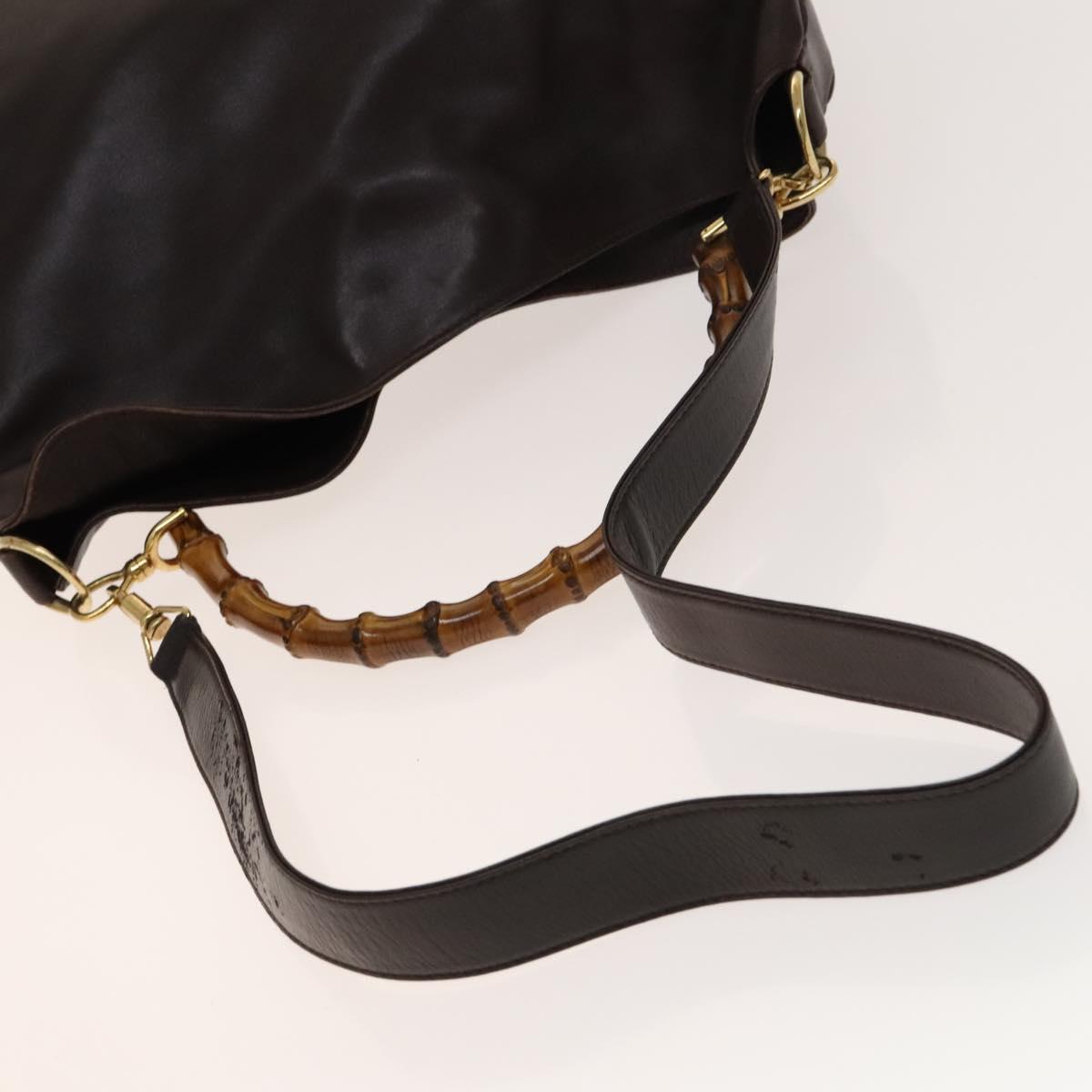 GUCCI Bamboo Hand Bag Leather 2way Brown Gold Auth ep10532