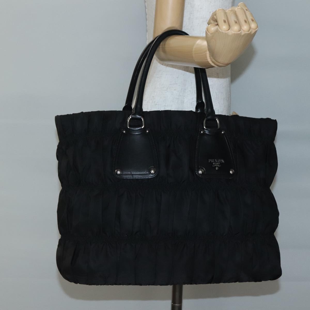 PRADA Tote Bag Nylon Black Silver Auth ep10543