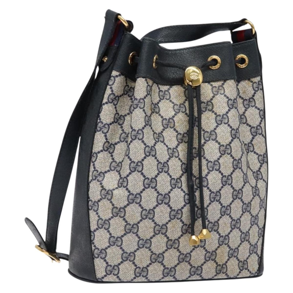 GUCCI GG Supreme Sherry Line Shoulder Bag PVC Navy Gold 164 02 034 Auth ep10545