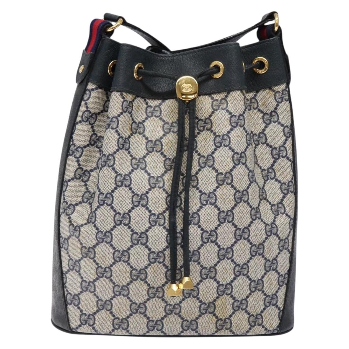 GUCCI GG Supreme Sherry Line Shoulder Bag PVC Navy Gold 164 02 034 Auth ep10545