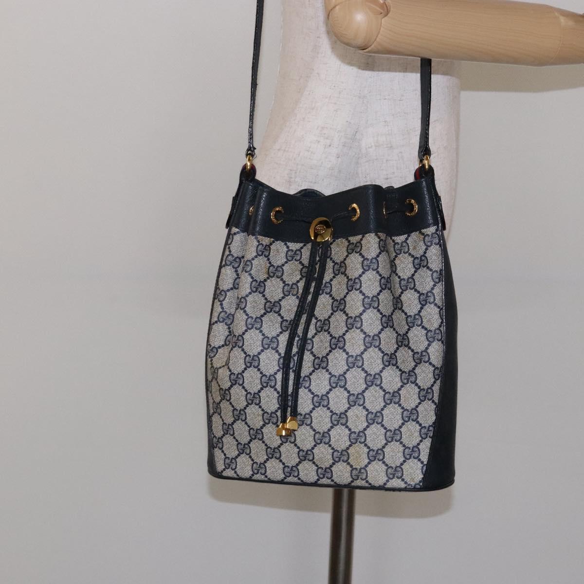 GUCCI GG Supreme Sherry Line Shoulder Bag PVC Navy Gold 164 02 034 Auth ep10545